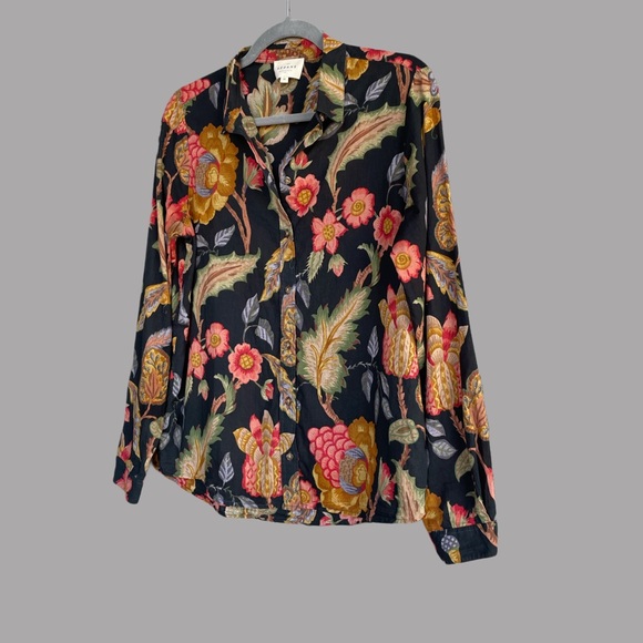 SEZANE Black Orange Dark Floral Printed Lightweight Button Down Pierro Shirt - Picture 11 of 13
